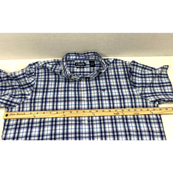 Chaps Easy Care Shirt Mens Large Blue Plaid‎ Short Sleeve Button Down Casual - Picture 6 of 10